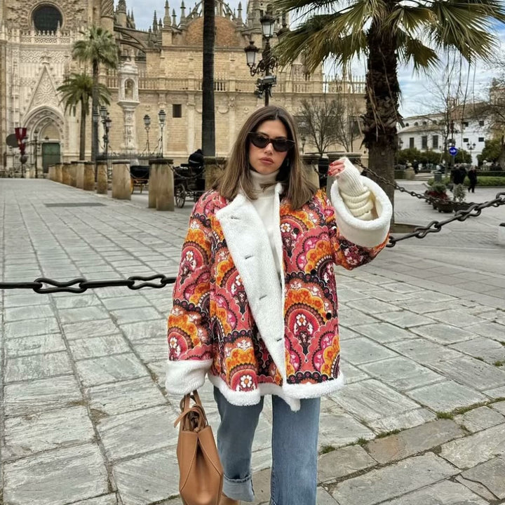 Damen nan gesteppte Kurzjacke mit Teddyfutter, Rundhalsausschnitt und Druckknopfverschluss Drune