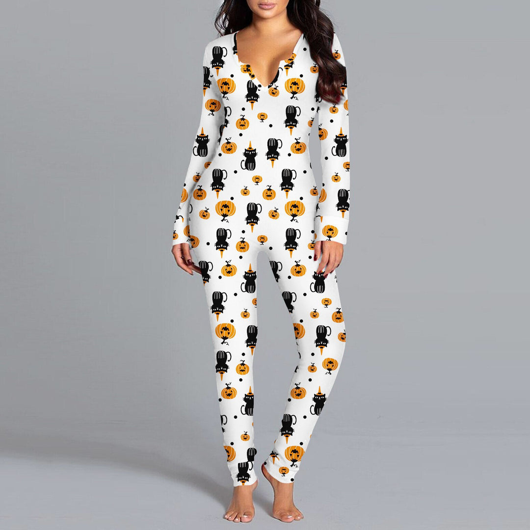 Damen Langarm Halloween-Themen Onesie Pyjama Set Drune