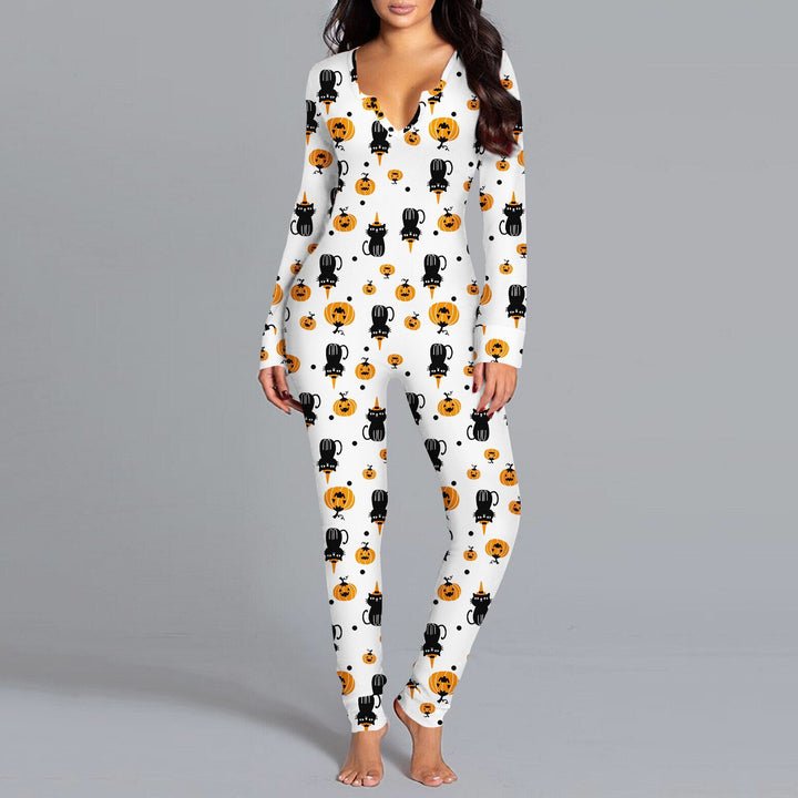 Damen Langarm Halloween-Themen Onesie Pyjama Set Drune