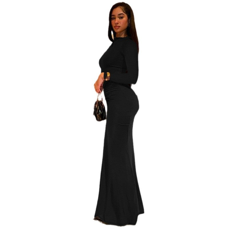 Damen Elegantes Langarm-Maxi-Kleid mit figurformendem Design Drune