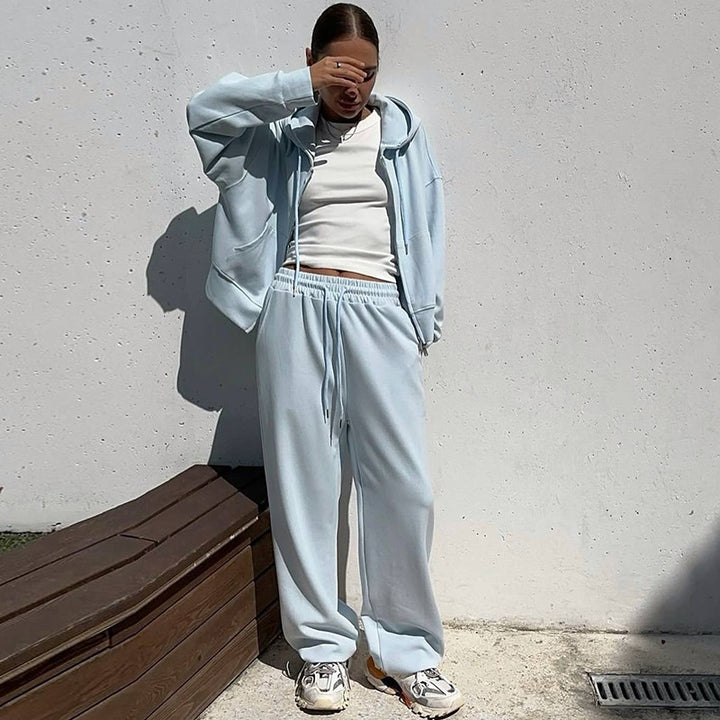 Damen Oversized Loungewear-Anzug mit cropped Hoodie und weitem Hosen Drune