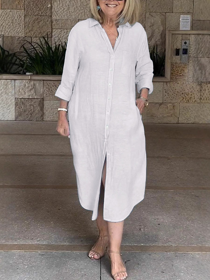 Damen Leichtes Sommerkleid mit Knopfleiste und langen Ärmeln Drune