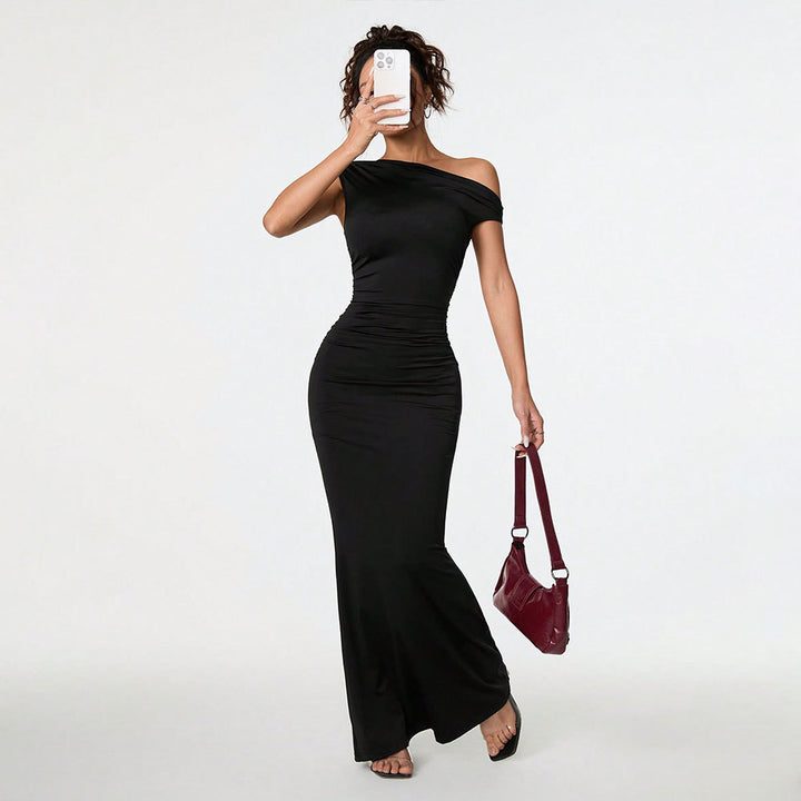 Damen Körperbetontes Wickelkleid mit schulterfreiem Design und eleganten Rüschendetails Drune