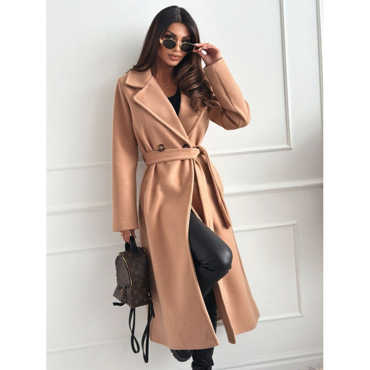 Damen eleganter taillierter Trenchcoat mit geschlossenem Kragen und Gürtel Drune