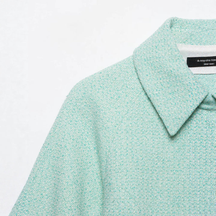 Damen Kurzjacke im Bouclé‑Mix mit verdecktem Reißverschluss und Hemdkragen Drune