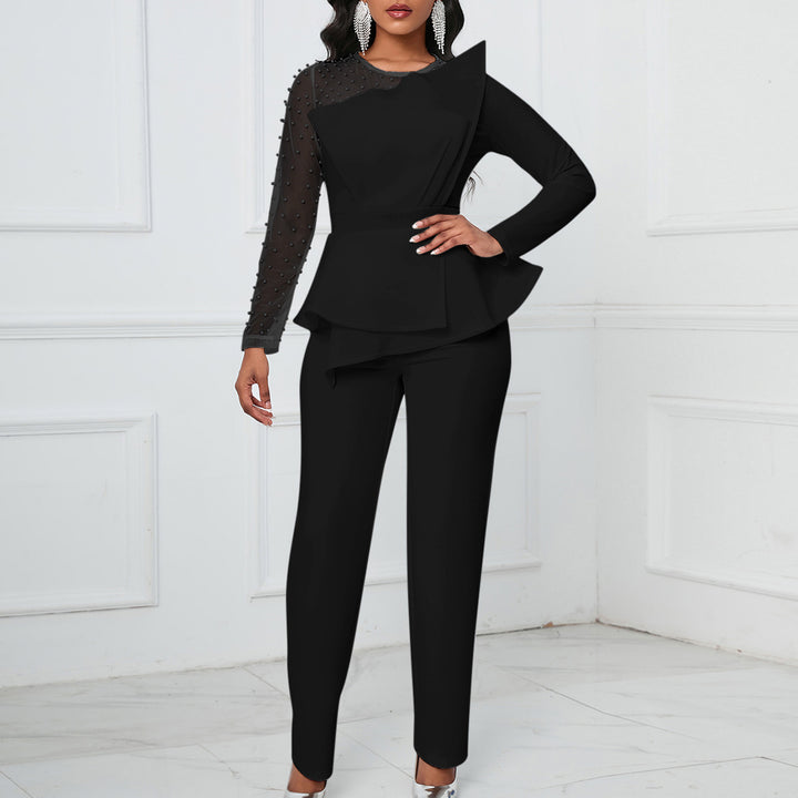 Damen Designer Jumpsuit mit asymmetrischem Schnitt und Perlendetails Drune