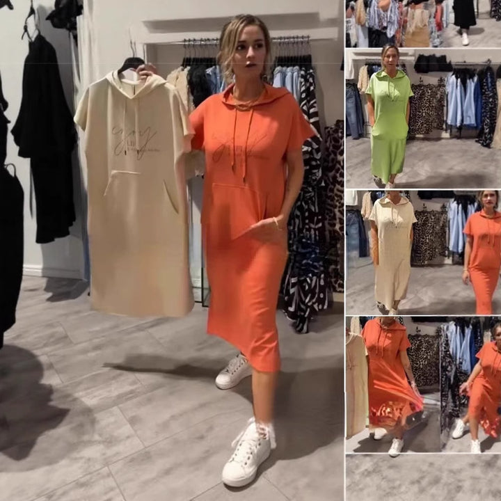 Damen Hoodie-Kleid mit praktischen Einschubtaschen und seitlichen Schlitzen Drune