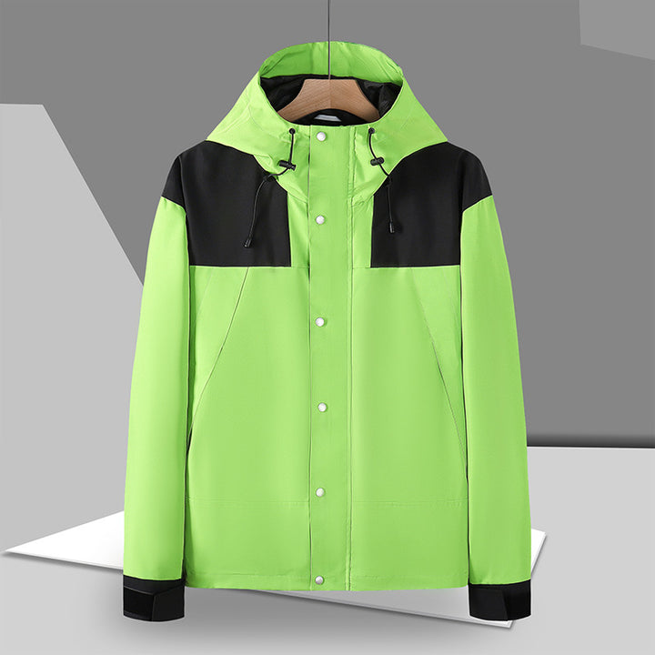 Herren Minimalistische Softshell-Kapuzenjacke mit verdeckter Druckknopfleiste Drune