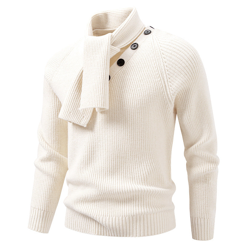 Herren Strickpullover mit integriertem Schlauchkragen-Schal und Knopfdetail Drune