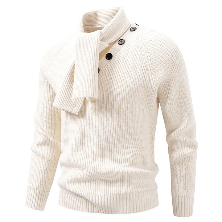 Herren Strickpullover mit integriertem Schlauchkragen-Schal und Knopfdetail Drune