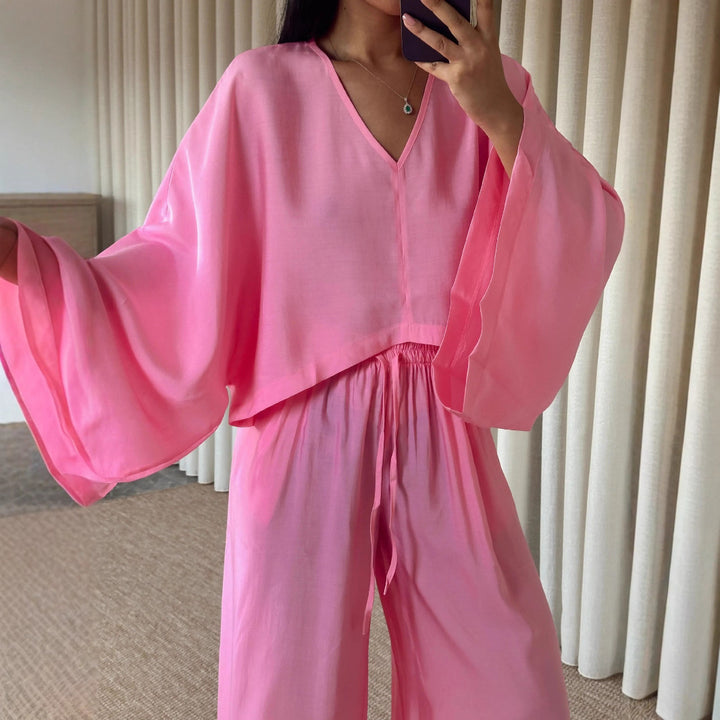 Damen Set aus luftiger Bluse und weitem Hosenanzug Drune