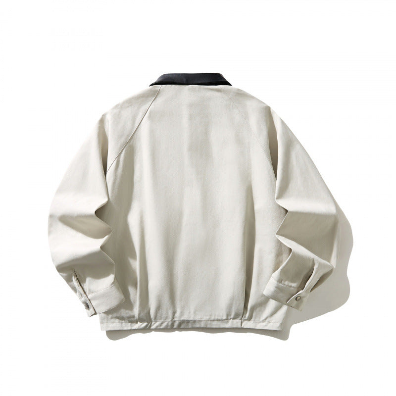 Herren Kurz geschnittener Canvas-Blouson mit Lederimitat-Kragen und elastischem Saum Drune