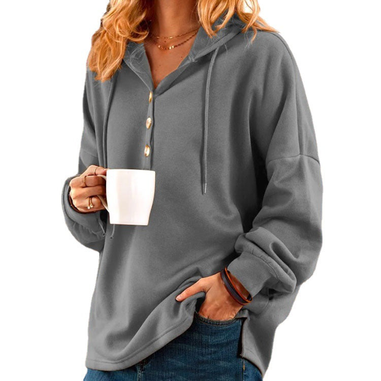 Damen Kapuzenpullover mit Knopfleiste und lässigem Schnitt Drune