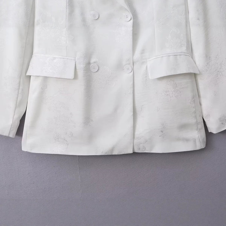 Damen Doppelreihiger Blazer mit floralem Jacquard und Schalkragen Drune