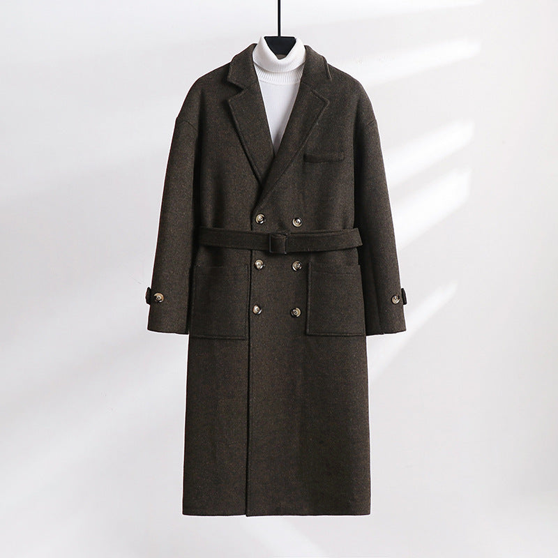 Herren Doppelreihiger Wollmix-Longcoat mit fallendem Revers und Pattentaschen Drune
