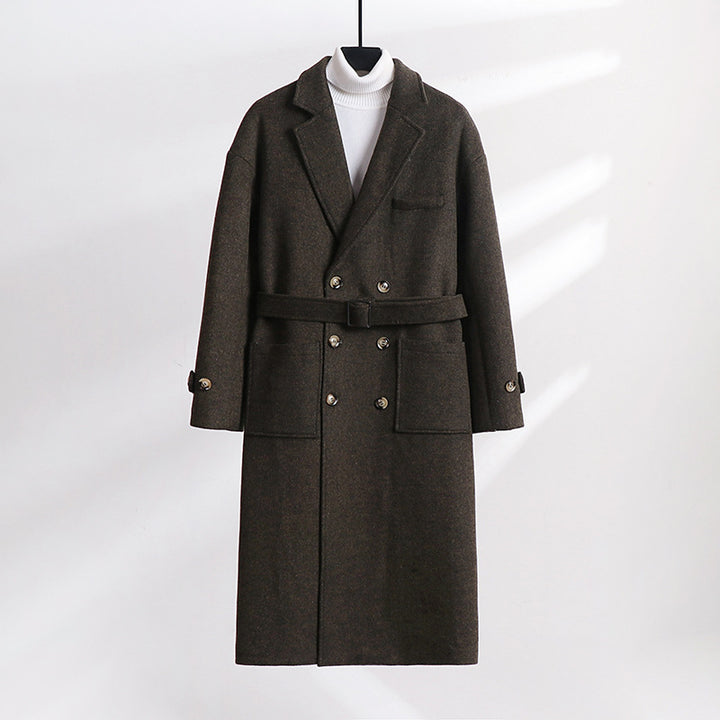 Herren Doppelreihiger Wollmix-Longcoat mit fallendem Revers und Pattentaschen Drune