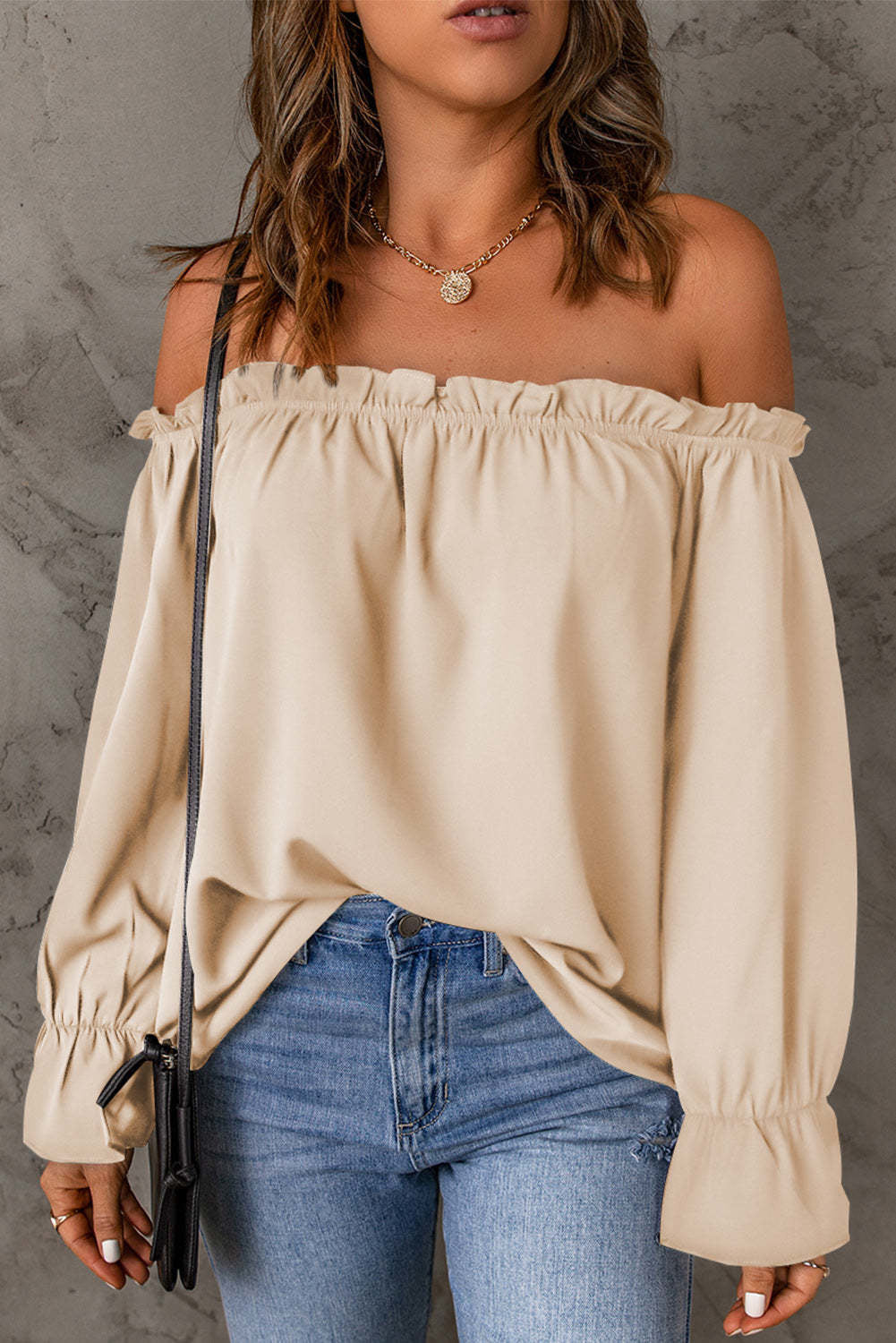 Damen Off-Shoulder Bluse mit Rüschendetails Drune