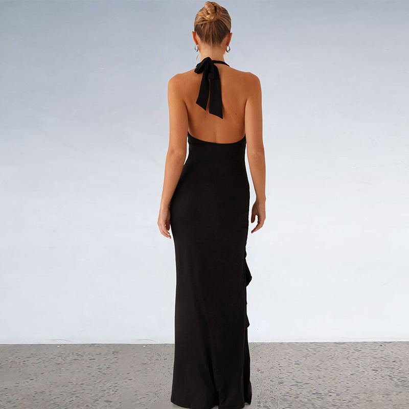 Damen elegantes Maxikleid mit tiefem V-Ausschnitt und seitlichem Schlitz Drune