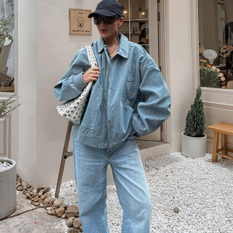 Damen Oversized Denimjacke im lässigen Stil mit praktischen Taschen Drune
