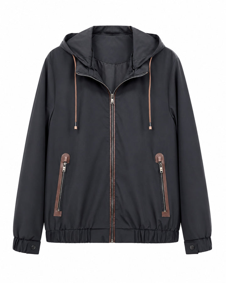 Herren Leichte Softshell‑Hoodiejacke mit wasserabweisender Außenlage, Lederapplikationen und Reißverschlusstaschen Drune