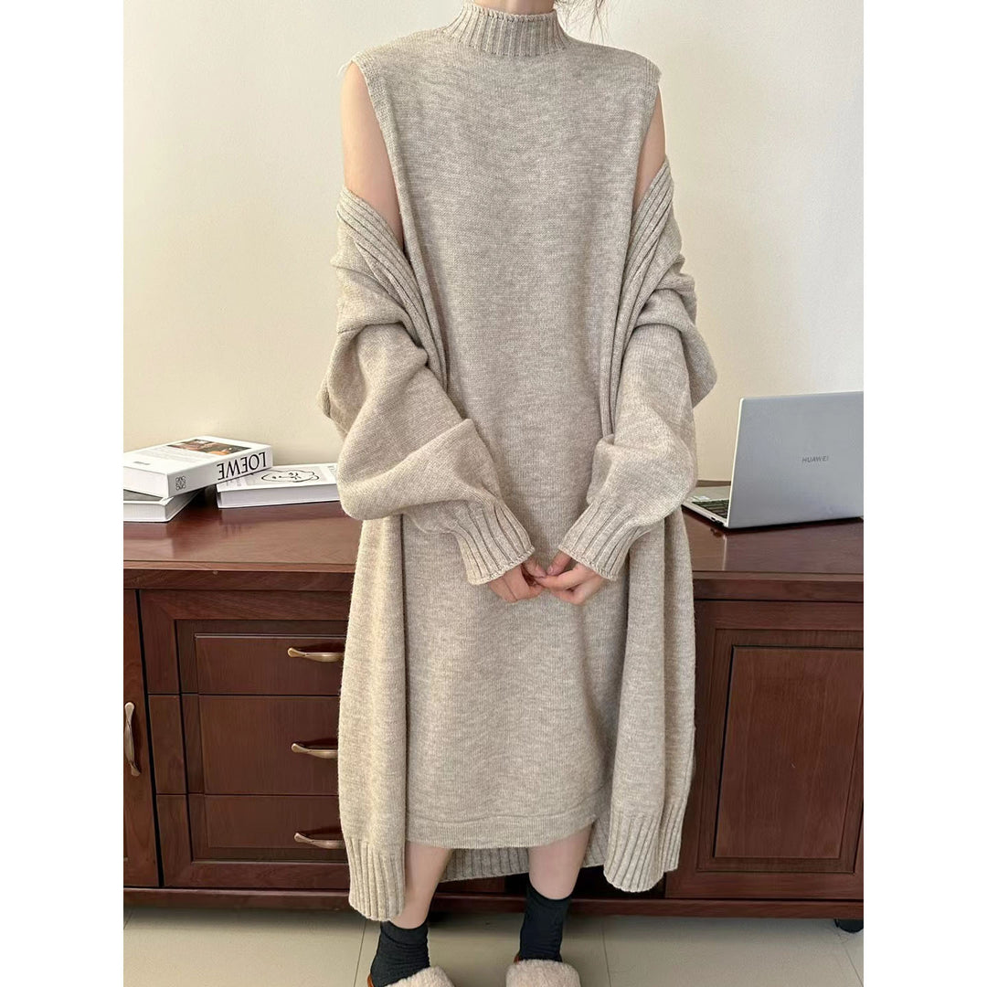 Damen modisches Strickkleid mit Kapuze und lässigem Schnitt Drune