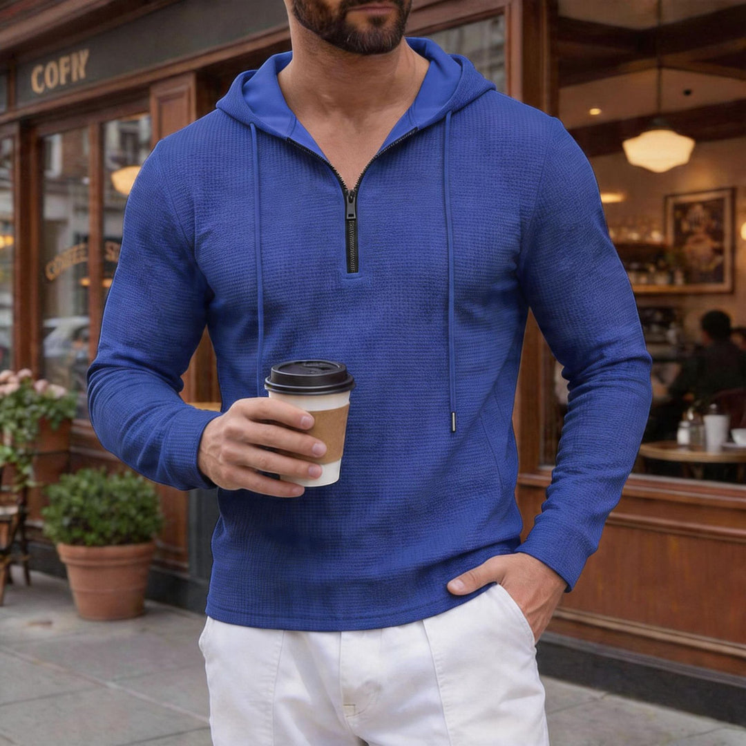 Herren texturierter Halbzip-Kapuzenpullover in Slim Fit Drune