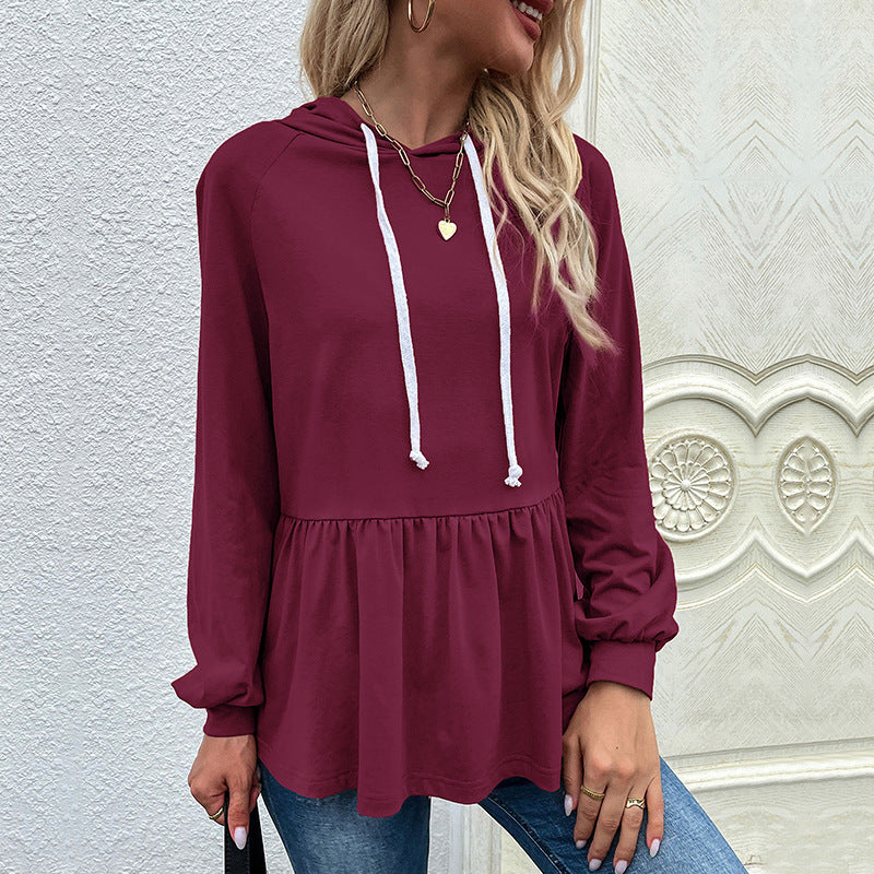 Damen Kapuzen-Sweatshirt mit geraffter Taillenstufe und Babydoll-Silhouette Drune