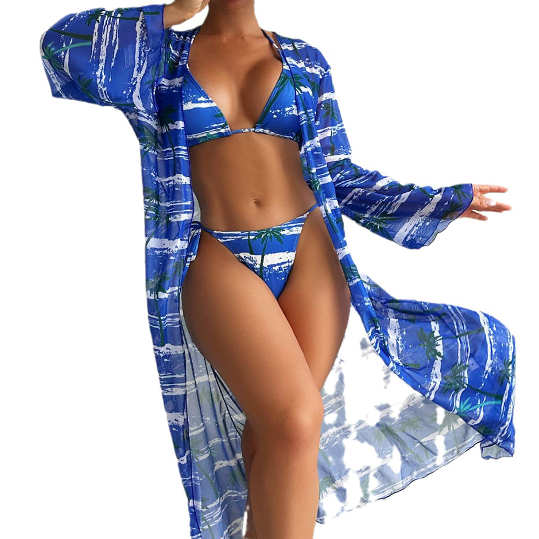 Damen Strandmode mit leicht transparentem Kimono und modischem Bikini Drune