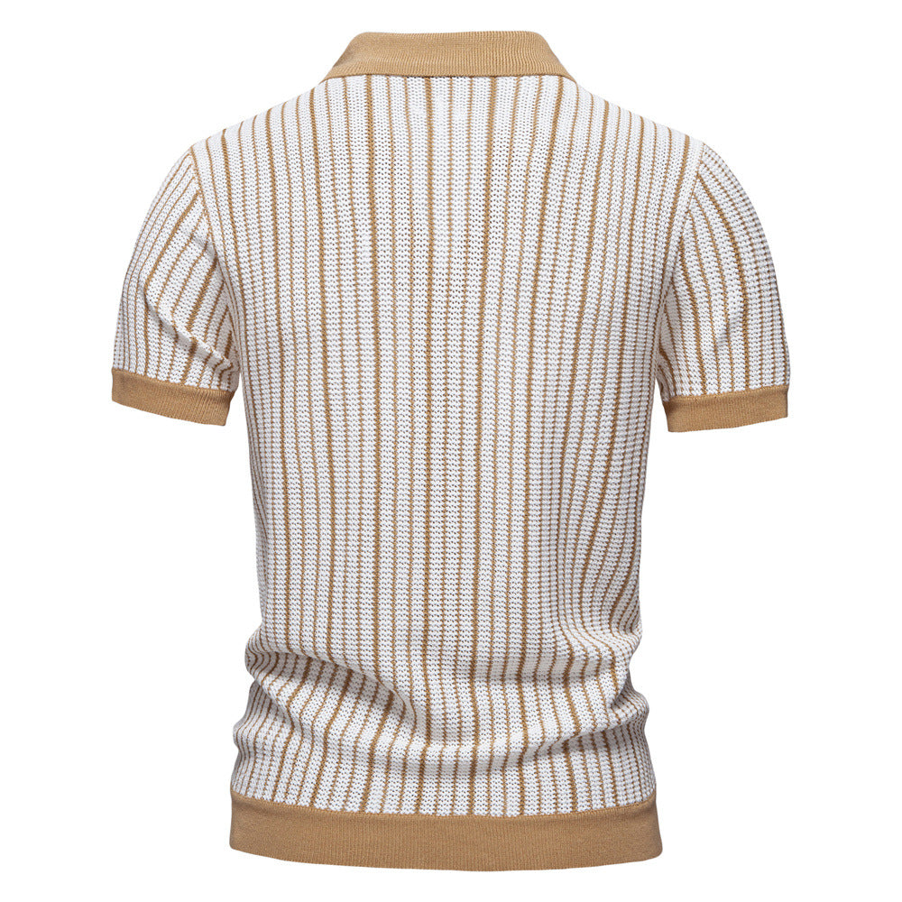 Herren Kurzarm-Designerhemd mit strukturiertem Muster und modernem Kragen Drune