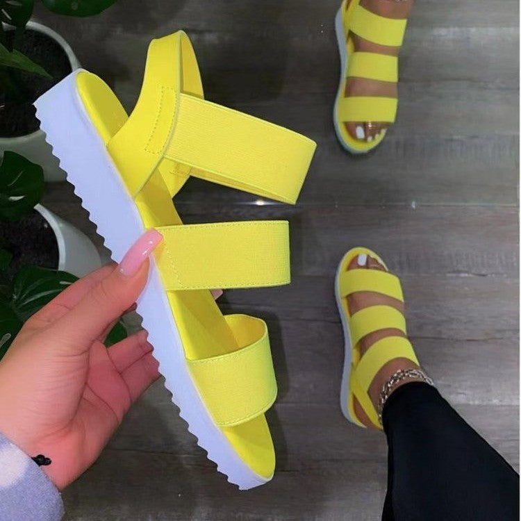 Damen bequeme Riemensandalen mit breiten elastischen Riemen und flexibler Sohle Drune
