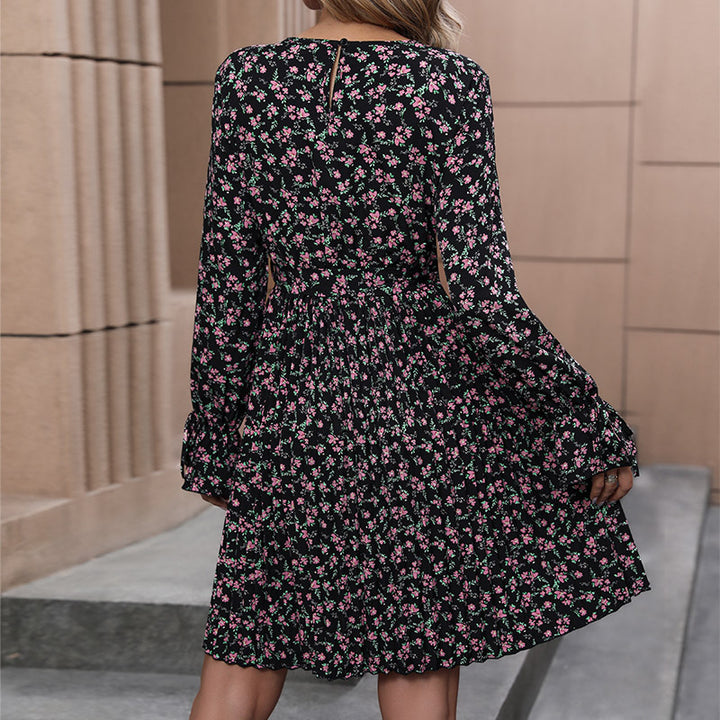 Damen Midikleid mit plissiertem Rock, Tunnelzug-Taille und Volantmanschetten Drune