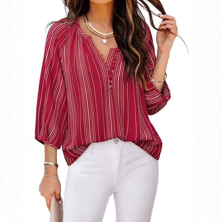 Damen elegante Tunika-Bluse mit raffinierten Streifen Drune