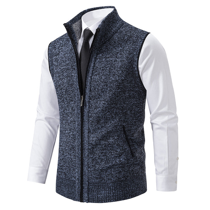 Herren nan elegante Strickweste mit Stehkragen und verdecktem Reißverschluss Drune