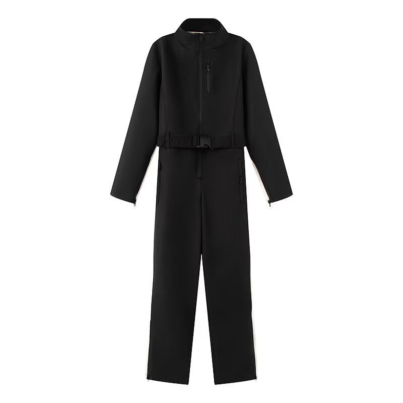 Damen Utility-Overall mit hohem Kragen, funktionalen Reißverschlüssen und Taillengürtel Drune