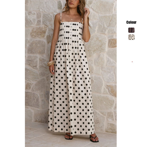 Damen Maxikleid mit verspieltem Punkte-Muster und schulterfreien Trägern Drune