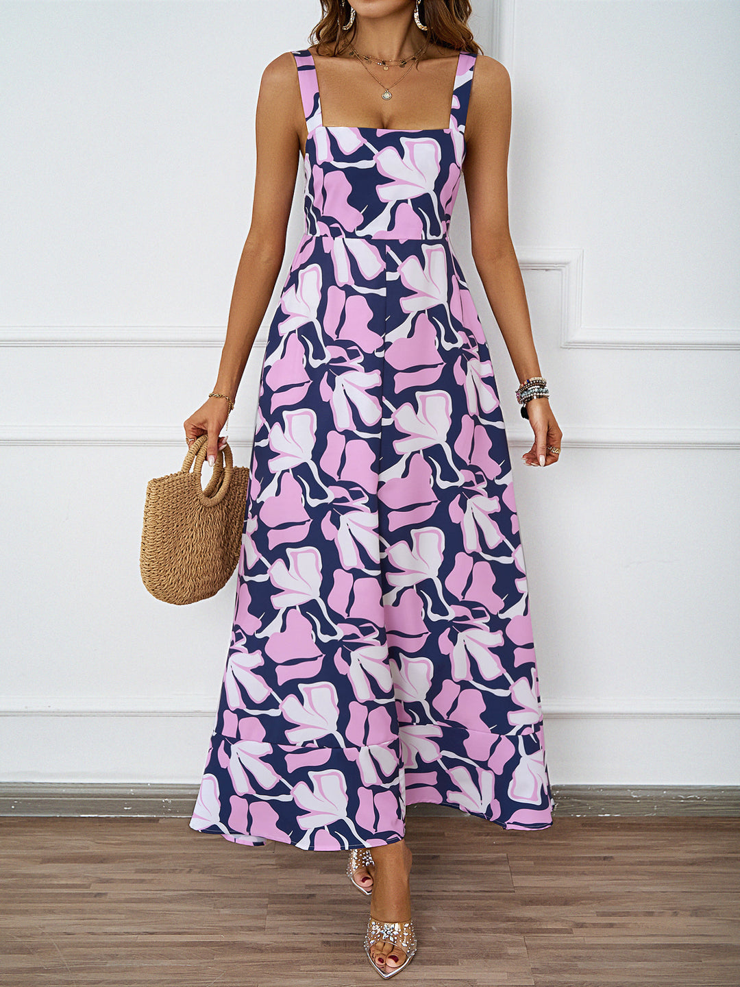 Damen Maxikleid mit floralem Design und raffinierten Trägern Drune