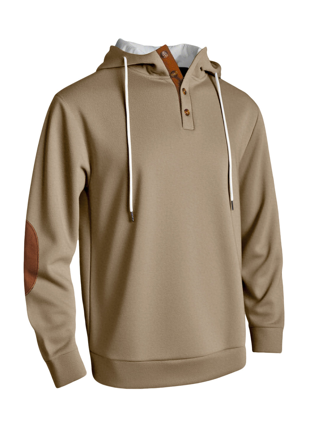 Herren nan Kapuzenpullover im puristischen Freizeitstil mit Henley-Knopfleiste, kontrastierter Kapuzeninnenseite und Ellenbogenaufnähern Drune