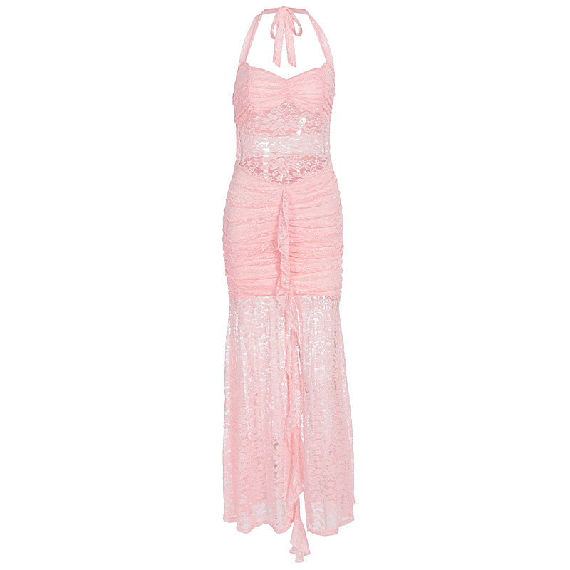 Damen Raffiniertes Maxikleid mit Spitzenakzenten und tiefem Schlitz Drune