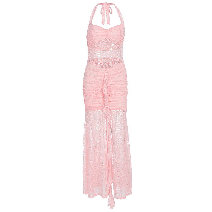 Damen Raffiniertes Maxikleid mit Spitzenakzenten und tiefem Schlitz Drune