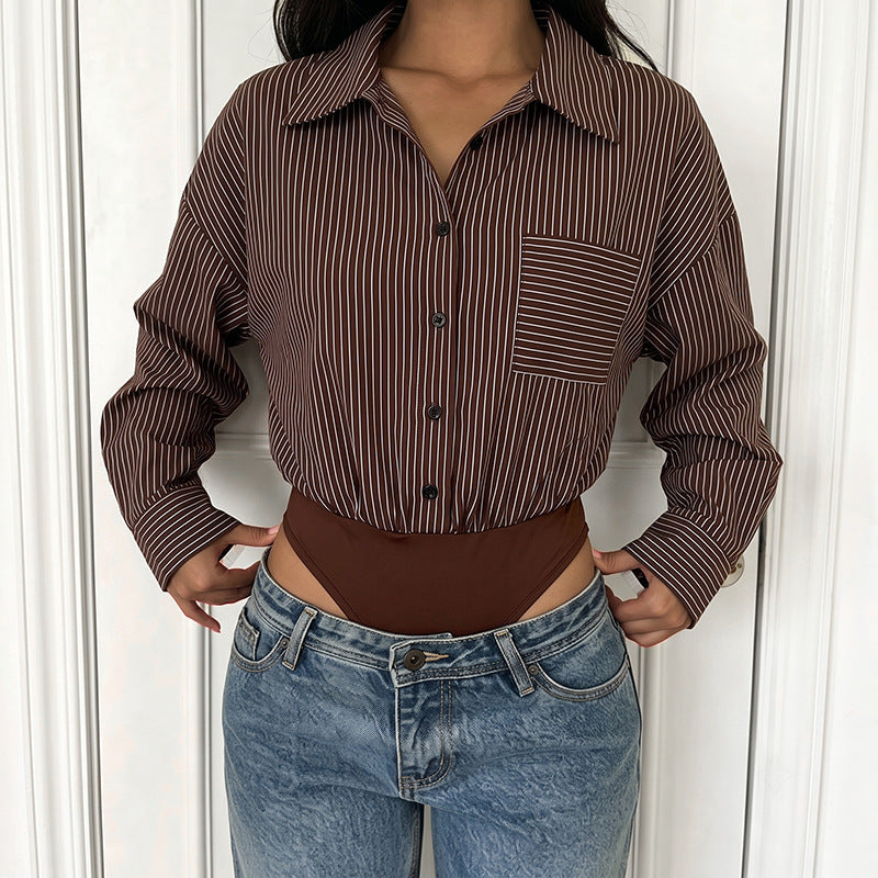 Damen Elegante Bluse mit tailliertem Schnitt und Streifen Drune