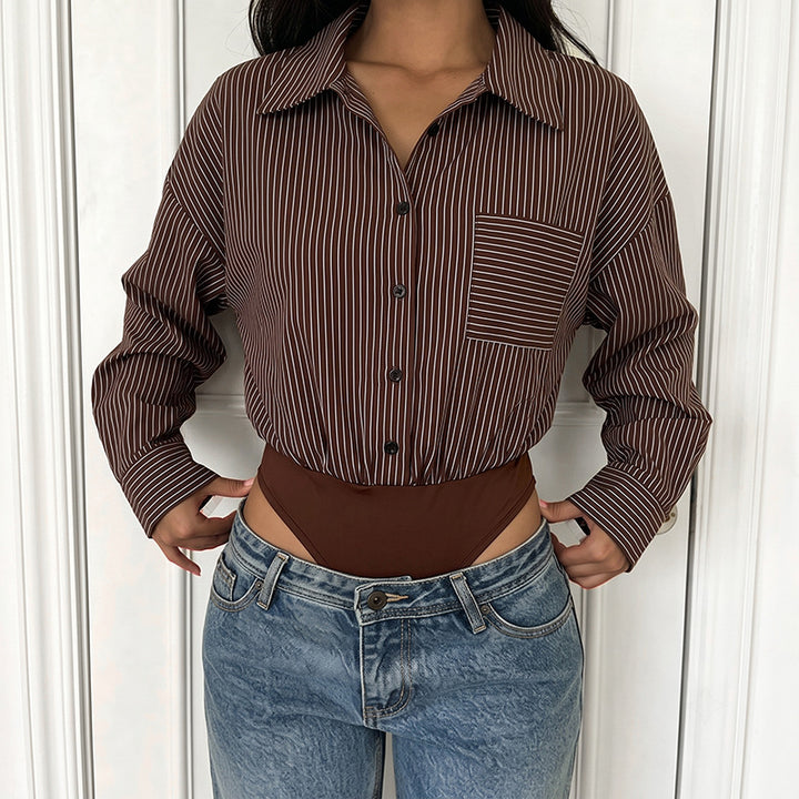 Damen Elegante Bluse mit tailliertem Schnitt und Streifen Drune
