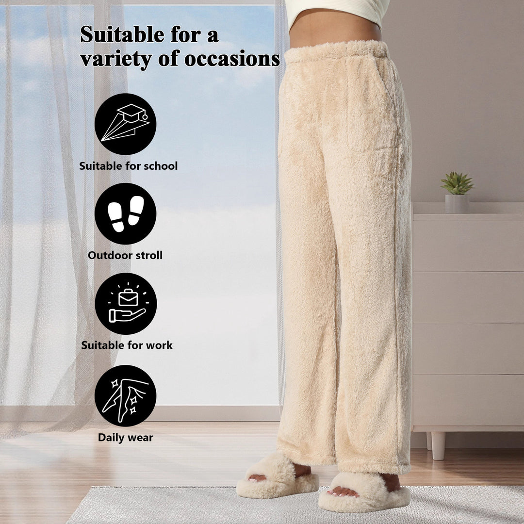 Damen Kuschelige Lounge‑Hose mit weitem Bein, Fleecegefüttert und Kordelzug Drune