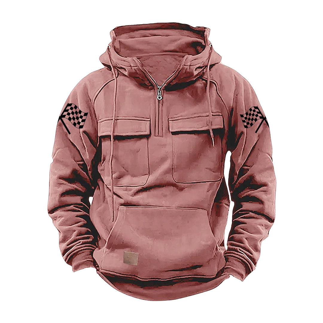 Herren nan Kapuzenpullover mit Halbzip, Cargo-Brusttaschen und Kängurutasche Drune