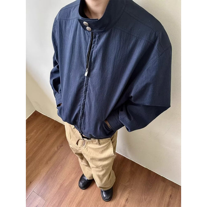 Herren Oversize-Bomberjacke mit Stehkragen und kurzem Reißverschluss Drune