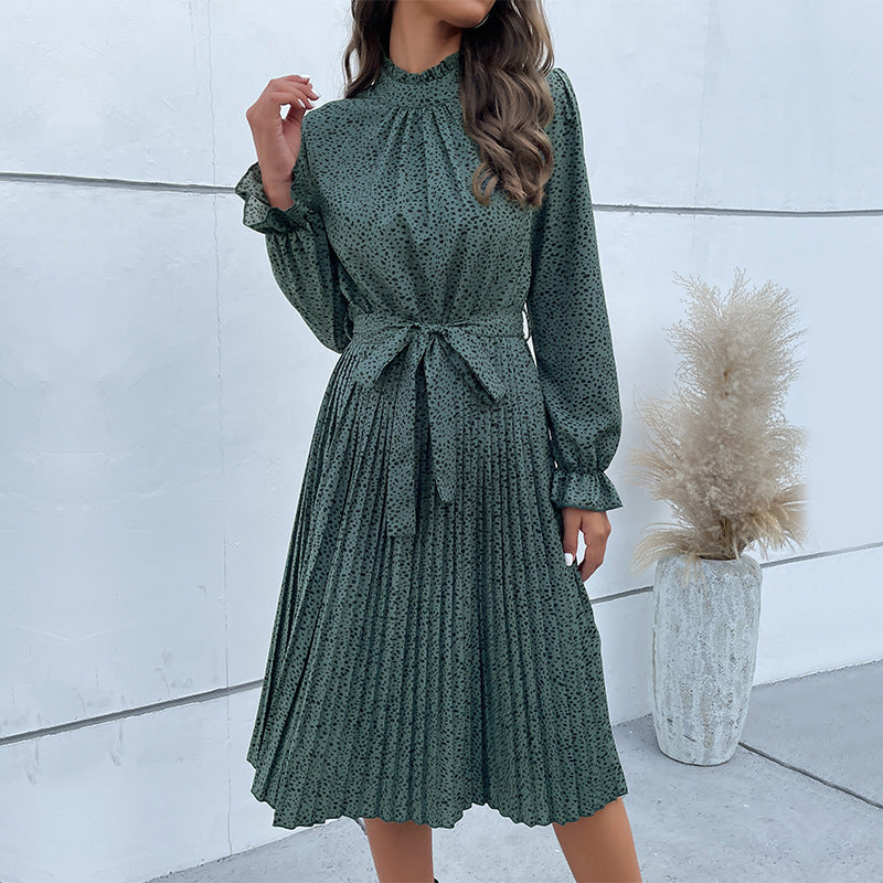 Damen Midikleid mit Stehkragen, geraffter Passe und Bindegürtel Drune