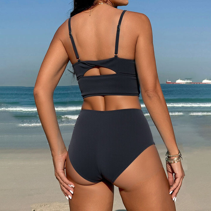 Damen Hochgeschnittener Bikini mit strukturiertem Oberteil Drune