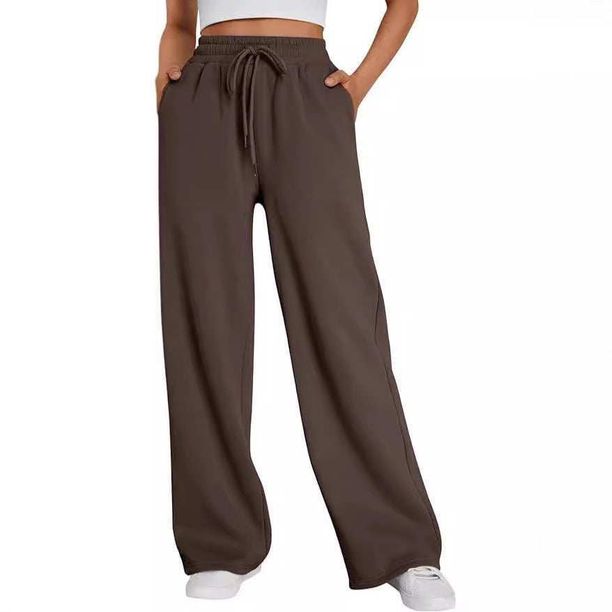 Damen nan weite Loungehose mit hohem Elastikbund, verstellbarem Kordelzug und fließender Palazzosilhouette Drune