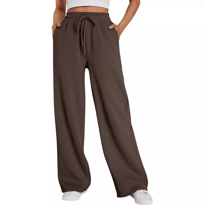 Damen nan weite Loungehose mit hohem Elastikbund, verstellbarem Kordelzug und fließender Palazzosilhouette Drune