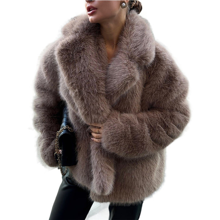 Damen Luxuriöse kurze Kunstpelzjacke mit breitem Schalkragen Drune