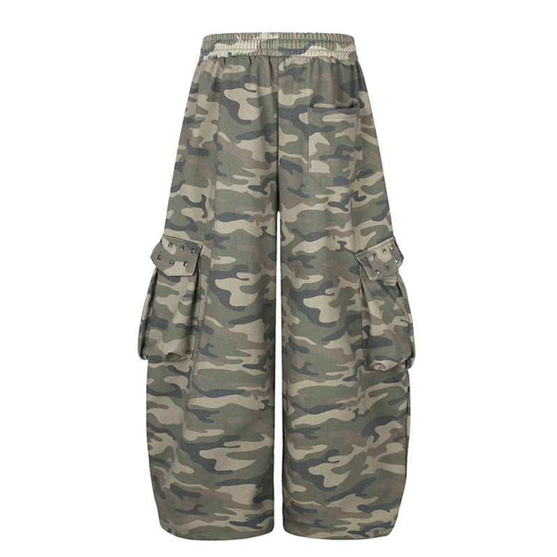 Damen Weite Cargohose im Camouflage-Design mit elastischem Bund und großen Taschen Drune